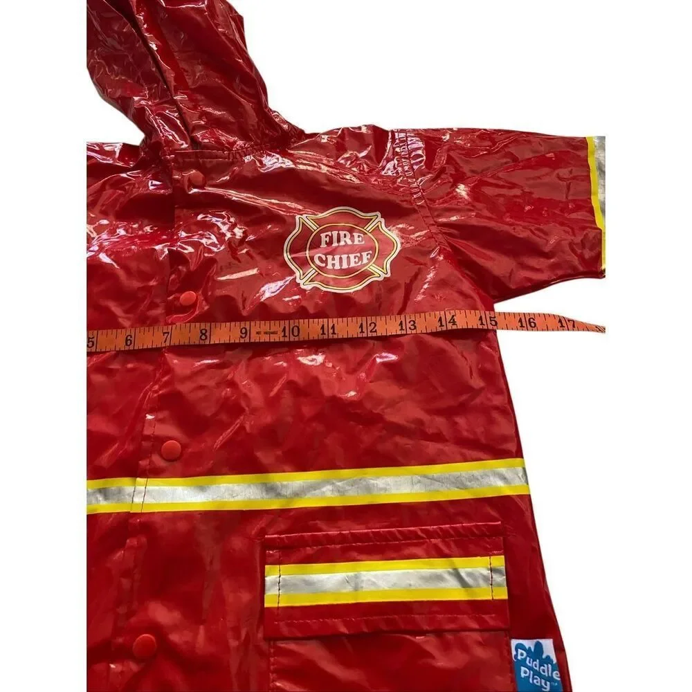 Puddle Play Little Boys XS Red Fireman Raincoat Outerwear Hooded Waterproof